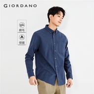 GIORDANO Men Shirts 100% Cotton Brushed Single Pocket Shirts Chunky Warm Long Sleeve Simple Fashion 