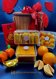 Chinese New Year Hamper : Murcott Set - Original Signature Kueh Lapis with Dutch Butter (+$2 for Prunes/Cheese) , Dutch Butter Cookies with Nutella, Special Pineapple Tarts with Dutch Butter, Hong Bao with Rabbit Coin, Mandarin Oranges, Chinese New