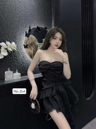 Đầm đi tiệc nữ sang chất tơ ánh nhũ phối tầng tiểu thư d43