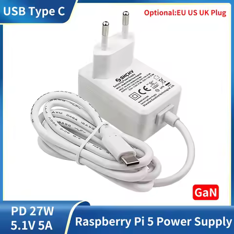 Raspberry Pi 5 GaN PD 27W Power Supply USB Type C 5.1V 5A Charger EU US UK Plug Power Adapter for Ra