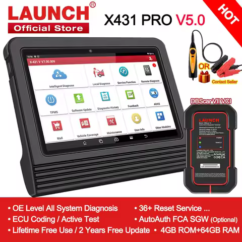LAUNCH X431 PRO V5.0 Car Diagnostic 8"inch Auto OBD2 Scanner CANFD/DOIP SGW All System 37 Reset ECU 