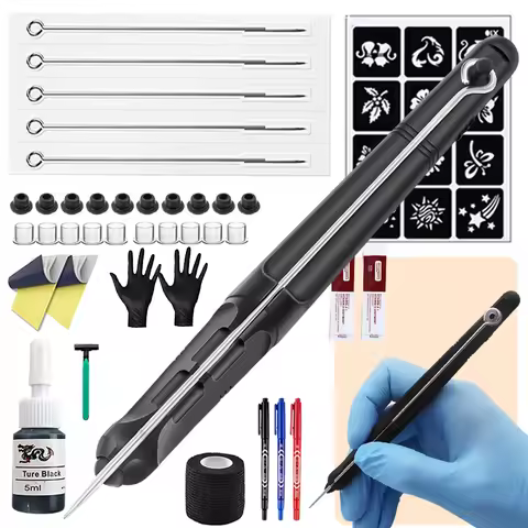Complete Poke Stick Tattoo Kit DIY 3D Hand Poke and Stick Tattoo Kit with Needles Accessories Set fo