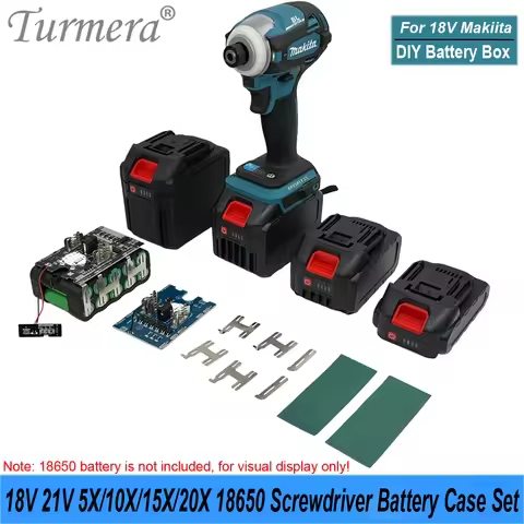 Turmera 18V 21V Screwdriver Battery Case 5X 10X 15X 20X 18650 Cores 50A New 70A Balance BMS Weld Nic
