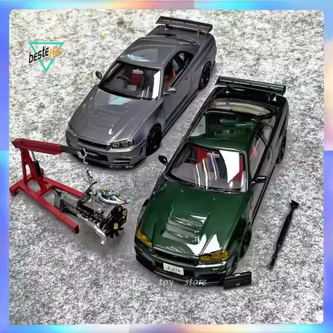 Motorhelix Car Model 1/18 Nissan R34 Skyline GTR Simulation Alloy Car Model Display Collection Room 