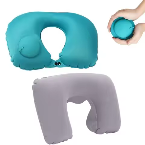 Press on Inflatable Pillow to Relax Neck Travel U-shaped Pillow Foldable and Portable with Leak Proo