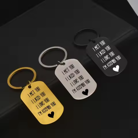 Stainless Steel Custom Couple Keychain 4 Colors Gold Rose Black Steel Engraved I'm Keeping You Heart