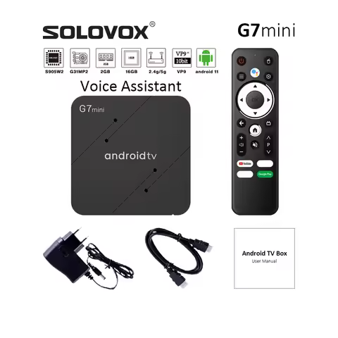 SOLOVOX G7mini Android 11 TV Box S905W2 featuring 2G 16G WiFi Bluetooth Voice Assistant and YouTube 