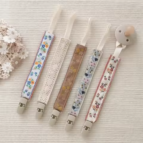 Ethnic Style Baby Cloth Pacifier Chain Floral Teether Toys Straps Nipple Holder Clips Adjustable Dum