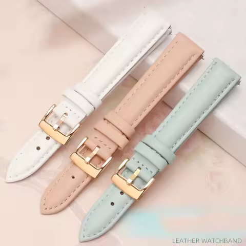 Women's Genuine Leather Watch Band Casio Fossil Rossini Folli Follie Plain Watch Chain Strap Pink Bl