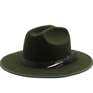 ใหม่ทหารสีเขียวขนนกวงขนสัตว์ผู้หญิงหมวก Fedora ผู้ชายหมวกคาวบอยสง่างามเลดี้อันธพาล Trilby Felt Homburg คริสตจักรหมวกแจ๊ส☻