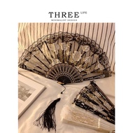 Tlife·Rose·Folding fan in new Chinese style with lace, ancient-style dance horse-face skirt, fan for