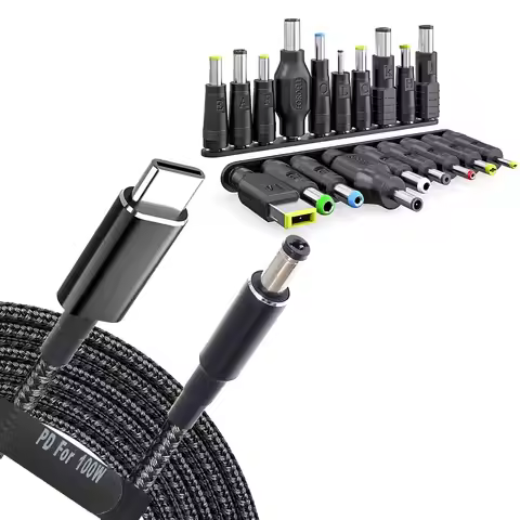 USB C to DC Adapters 19 Set Power Plug Kit - Universal Charger Supply Cable Braided PD Cord & 5.5x2.