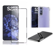 3 in 1 Galaxy S21+ Plus 5G Full Coverage Tempered Glass Screen Protector + Shockproof Cover Case  + Lens Glass Protector （全屏玻璃保護貼,  4角防撞套，黑版鏡頭玻璃貼）