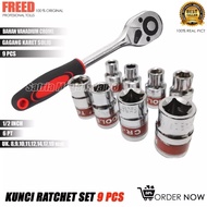 Freed 6pt 1/ 2" Socket Wrench Set of 9pcs with Sizes 8mm to 19mm