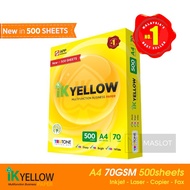 IK Yellow Paper A4 Size 70gsm - 500 Sheets Per Ream (1box = 5reams) Kertas A4 Saiz (1kotak = 5rim)