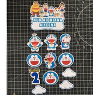 [CUSTOM NAME] Happy Birthday Cake Topper Doraemon Decoration Set Party Accessories Banner Hiasan Kek