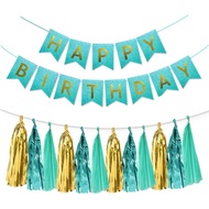 Teal Turquoise Gold Birthday Party Decorations Aqua Mint Birthday Banner Paper Tassel Garland Fringe