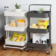 PKB 3 Tier Multi-functional Metal Trolley PP Tray Storage Rack Office Shelves Book Shelving Toys Sto