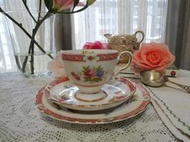 紫丁香歐陸古物雜貨♥英國1940年代Tuscan粉色玫瑰花朵細骨瓷茶杯杯組.咖啡杯組.花茶杯杯組