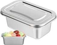 Hemoton Stainless Steel Ice Cream Container with Lid 6.7X4.3X2.8 Inches Reusable Metal Ice Cream Sto