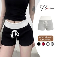 Flo'ra Women's Low-Rise White Ribbed Shorts QU07, Shorts Women's Low-Rise Bow Tie