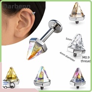 DARBEMY Flat Back Stud, Flat Back Crystal Cone Labret Stud Earring,  Shiny  Stainless Steel Screw To