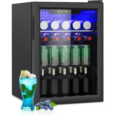 Compact Beverage Refrigerator, 95 Can/2.6 Cubic Feet Fridge with Glass Front Door for Soda, Beer or 