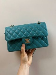 Chanel Classic Flap Small CF23 藍綠色羊皮淡金hardware袋包包