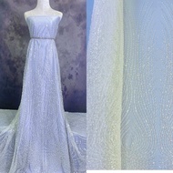 ผ้าลูกไม้เจ้าสาว ปักเลื่อม มุก และลูกปัด เต็มผืน(A49)Bridal Lace Embroidery with Beads and Pearls