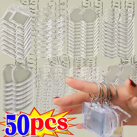 5/50Pcs Transparent Photo Frame Keychain Tassels Snap-In Custom Insert Photo Acrylic Blank Keyring C