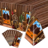 Hegbolke 8 Pack Western Tablecloths - Western Birthday Table Cover Wild West Theme Saloon Yeehaw Sce