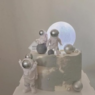 網紅男孩生日蛋糕裝飾插件宇航員太空人擺件星球月球燈甜品臺配件
