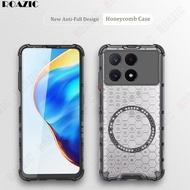 For POCO F6 Pro 5G Phone Case Honeycomb Design Clear Magnetic Wireless Charging Casing Drop Protecti
