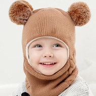 Classical Childs Winter Warm Knitted Wool Bike Hats Scalf One-piece Set Velvet Thickened Ear Protect