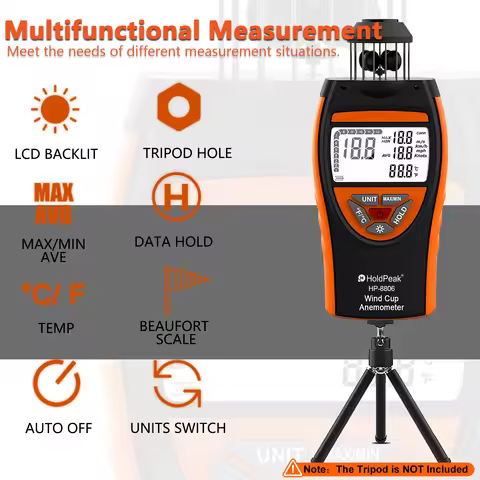 New Cup Anemometer, With Temperature Measurement, 0.7-42m/s Wind Speed Meter, Outdoor Wind Gauge, Fo