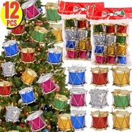 6/12Pcs Glitter Drum Christmas Pendants - DIY Xmas Tree Hanging Pendent - Mini Laser Drum Ornaments 