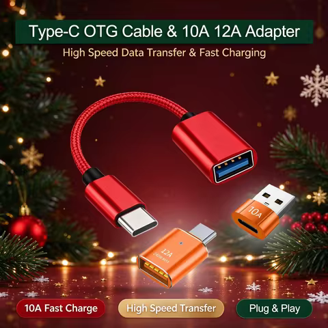 USB-C OTG Adapter Set, 10A Fast Charging Type-C to USB-A Adapter and Cable, Portable USB-C Adapter, 
