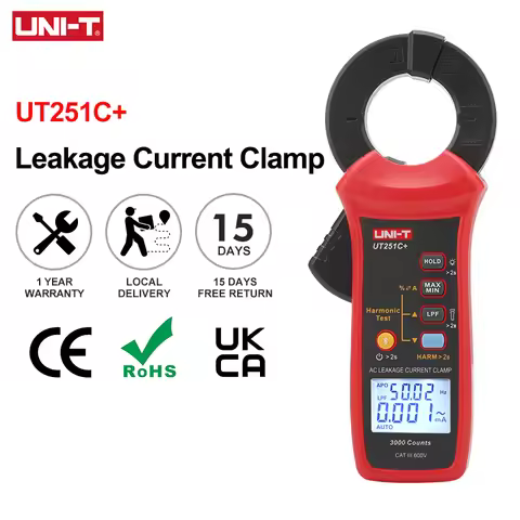 UNI-T Leakage Current Clamp Meter UT251C+ 60A AC Digital Ammeter Pliers True RMS PEAK Hold Bluetooth