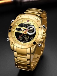 NAVIFORCE男士手錶奢華品牌大錶盤金色男士手錶不銹鋼防水運動男錶