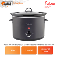 Faber 5 Litre Slow Cooker FSC 500 BK with Inner Ceramic Pot FSC500BK