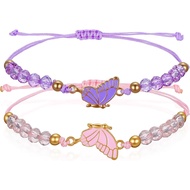 2Pcs Butterfly Matching Bracelets,Friendship Bracelets for 2 for Best Friends & Couples Adjustable B