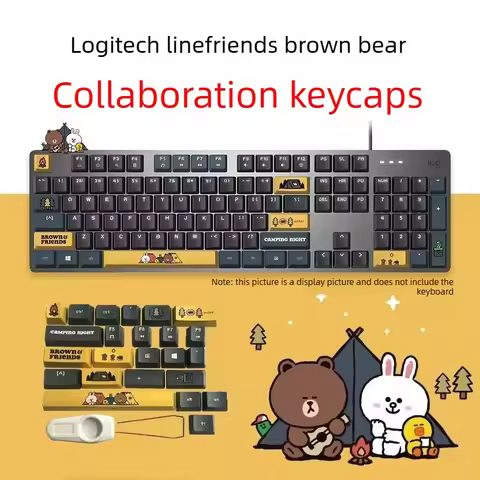 24Pcs Line Friends Brown Bear PBT Keycaps Hot Sublimation for Logitech Mechanical Keyboard