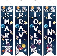 4Pc Space Decor Boys Space Banners Boy Room Posters Wall Decor Inspirational Space Porch Signs Plane