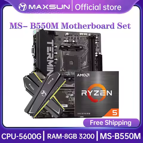 2025! MAXSUN Gaming Motherboard Combo Terminator B550M with CPU AMD Ryzen 5 5600G DDR4 16GB(8GB*2) 3