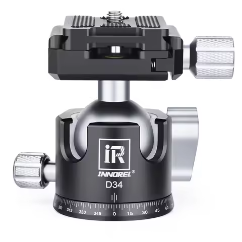 28/34mm Ball Head Dual U-notch Design Professional CNC 360°Panoramic Camera Tripod Head for Monopod,