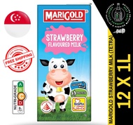 MARIGOLD UHT Strawberry Milk 1L X 12 (TETRA) - FREE DELIVERY within 3 working days!