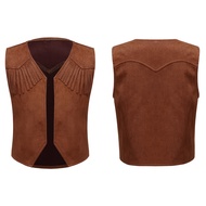 Rswnyirn Kids Brown Cowboy or Cowgirl Western Dress Up Vest Classic Costume
