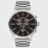 NIXON The SENTRY CHRONO 藍調搖滾潮流運動腕錶-玫瑰金x黑x銀