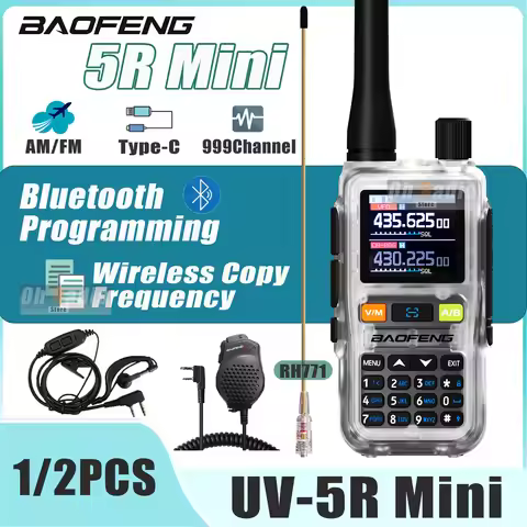 Baofeng UV 5R Mini Walkie Talkie Air Band UHF/VHF 999channel FM Bluetooth Programming Type-C Camping