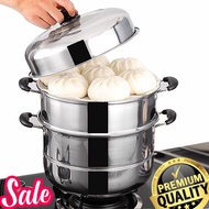 ♞Stainless Food Steamer 3 layer stainless Steel Food Siomai Steamer 3 Layer Steamer Cooking Pots 28